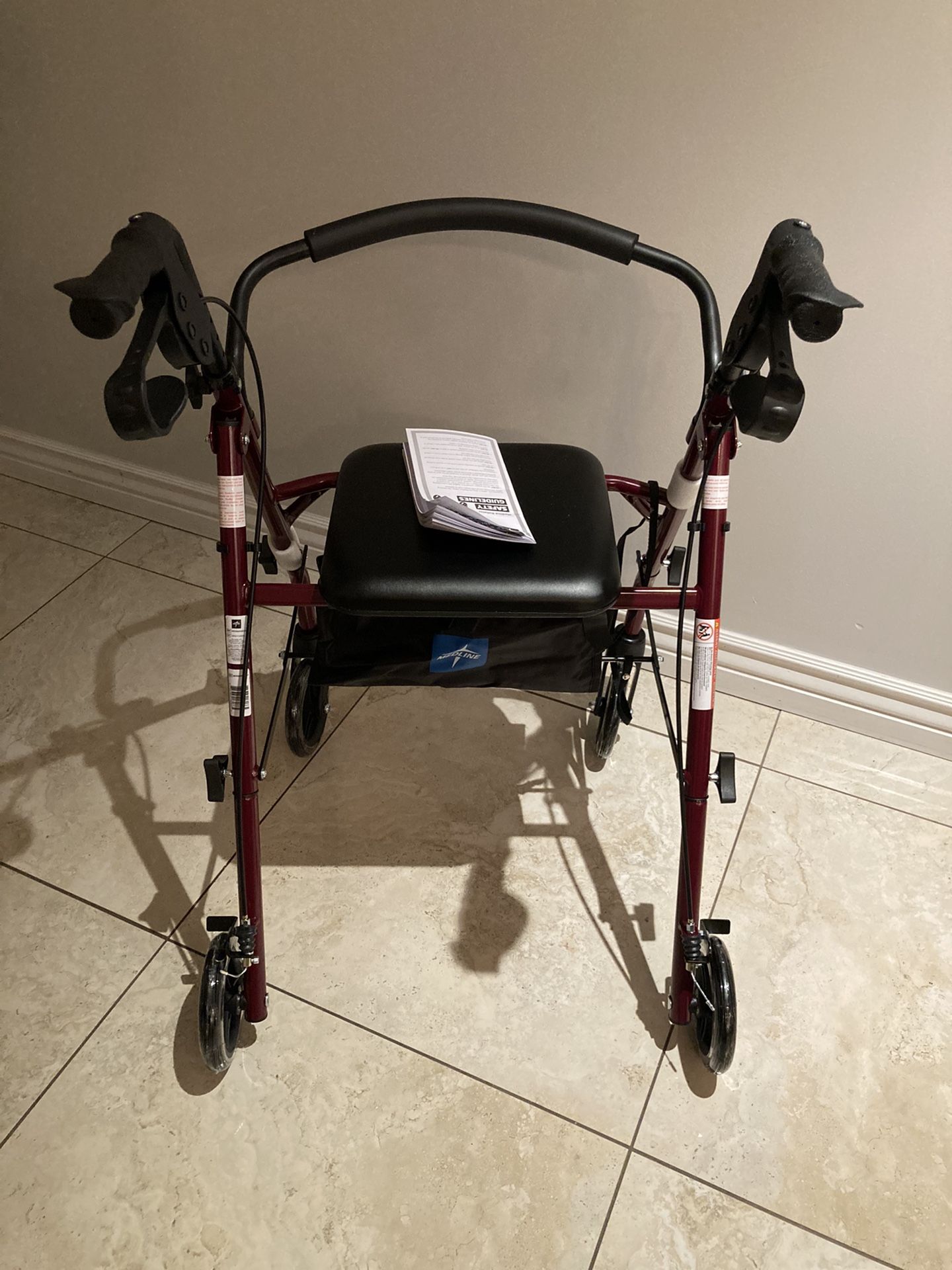 New Medline Rollator Walker with Seat, Steel Rolling Walker with 6inch Wheels Supports up to