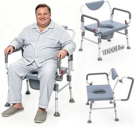 Heavy Duty Bedside Commode 1000lbs,Extra Wide Seat,Drop Armrests, Adjustable Height, Raised Seat