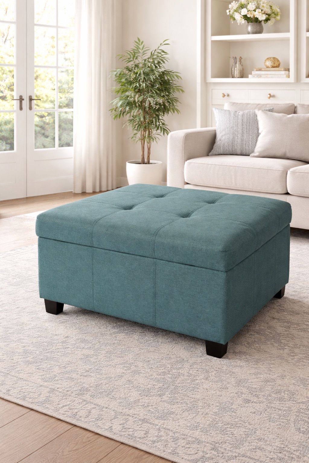 Teal Tufted Storage Ottoman – Like New