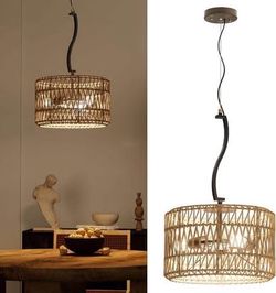 Boho Woven Rattan Pendant Light – Artistic Twisted Rod Ceiling Fixture