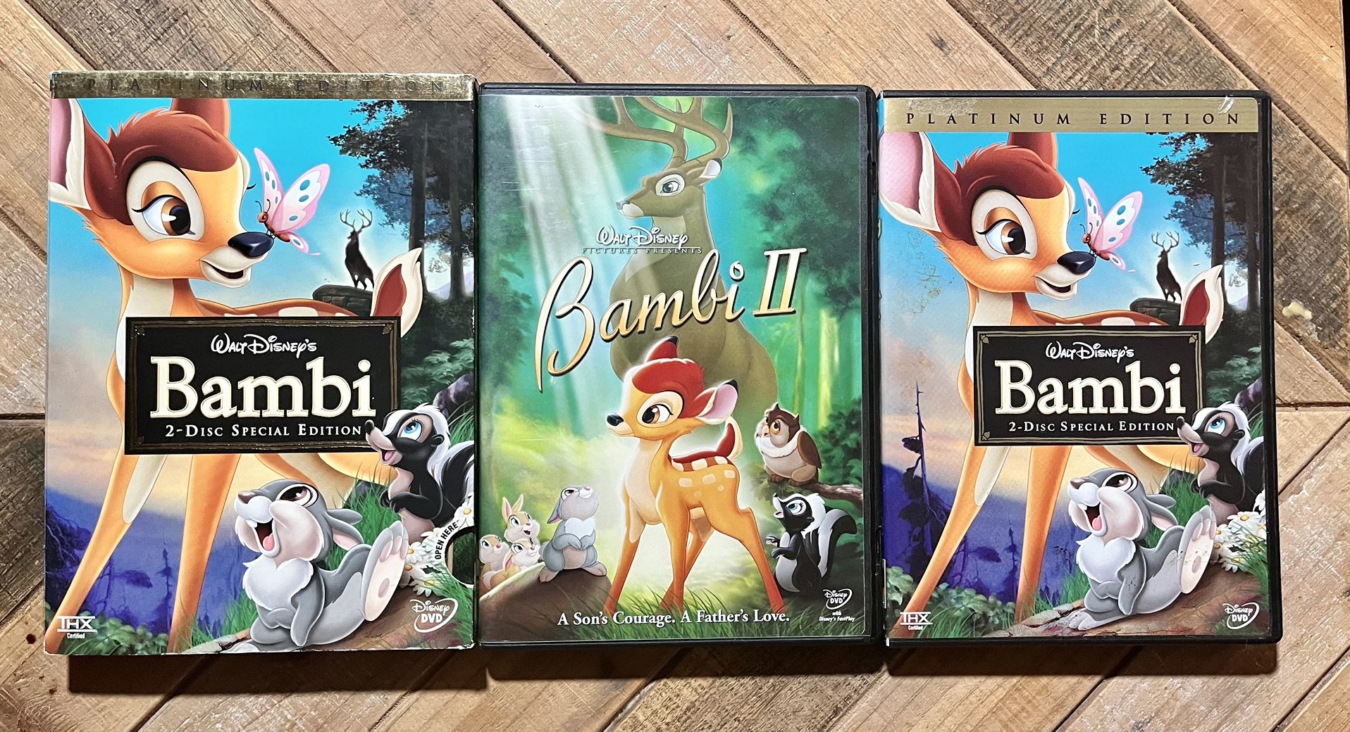PAIR : Walt Disney Bambi PLATINUM EDITION (DVD, 2005) 2-Disc Special Edition & Bambi II!! All 3 Mint Condition DVDS 📀!!!