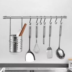 Stainless Steel Kitchen Wall Rack With Hooks 
