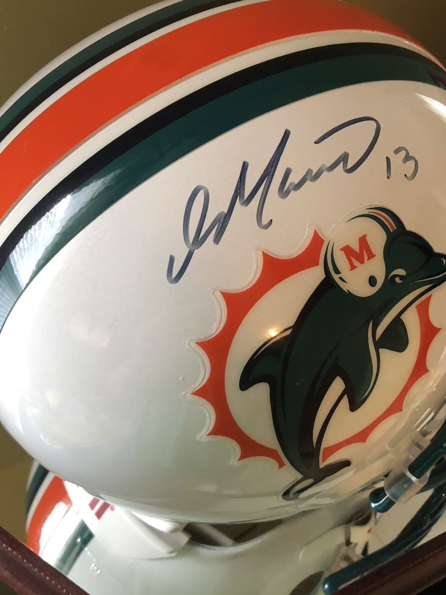 Authentic Dan Marino Signed Full Size Helmet With Glass UV Protective Case