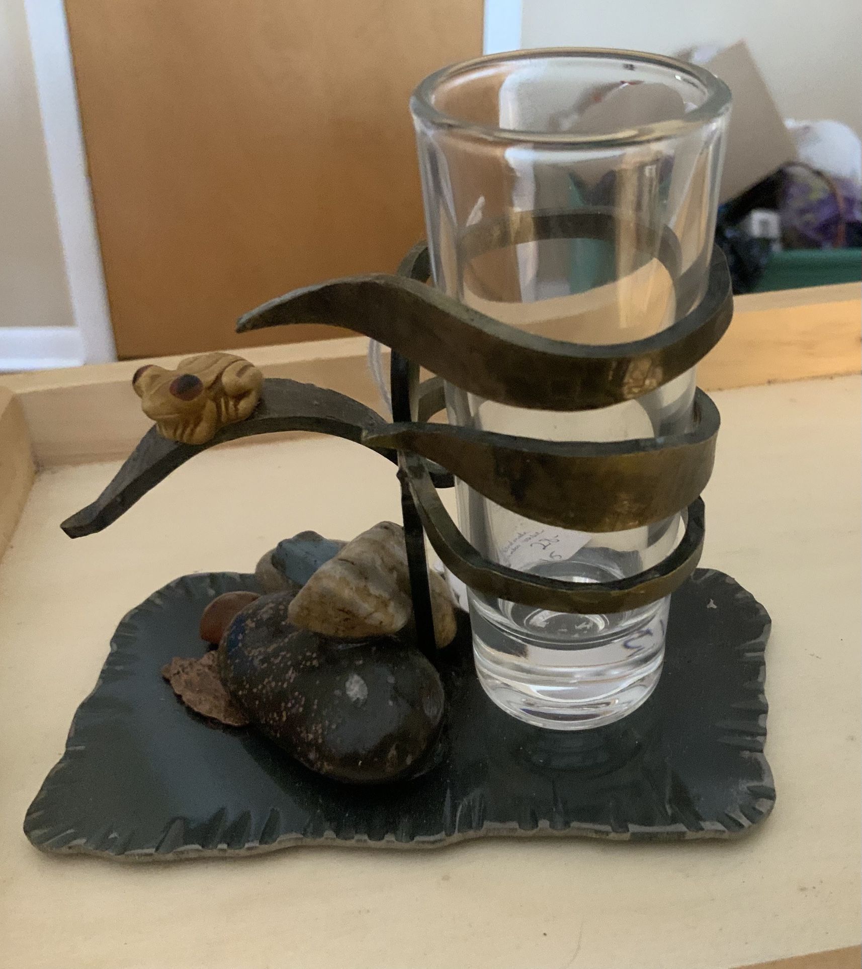 Metal And Stone Bamboo Vase