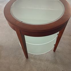 End Table With Frosted glass Insert And Shelving