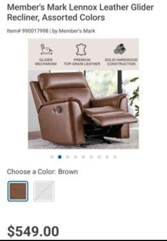 New In Box Leather Glider
Recliner USB. new in box