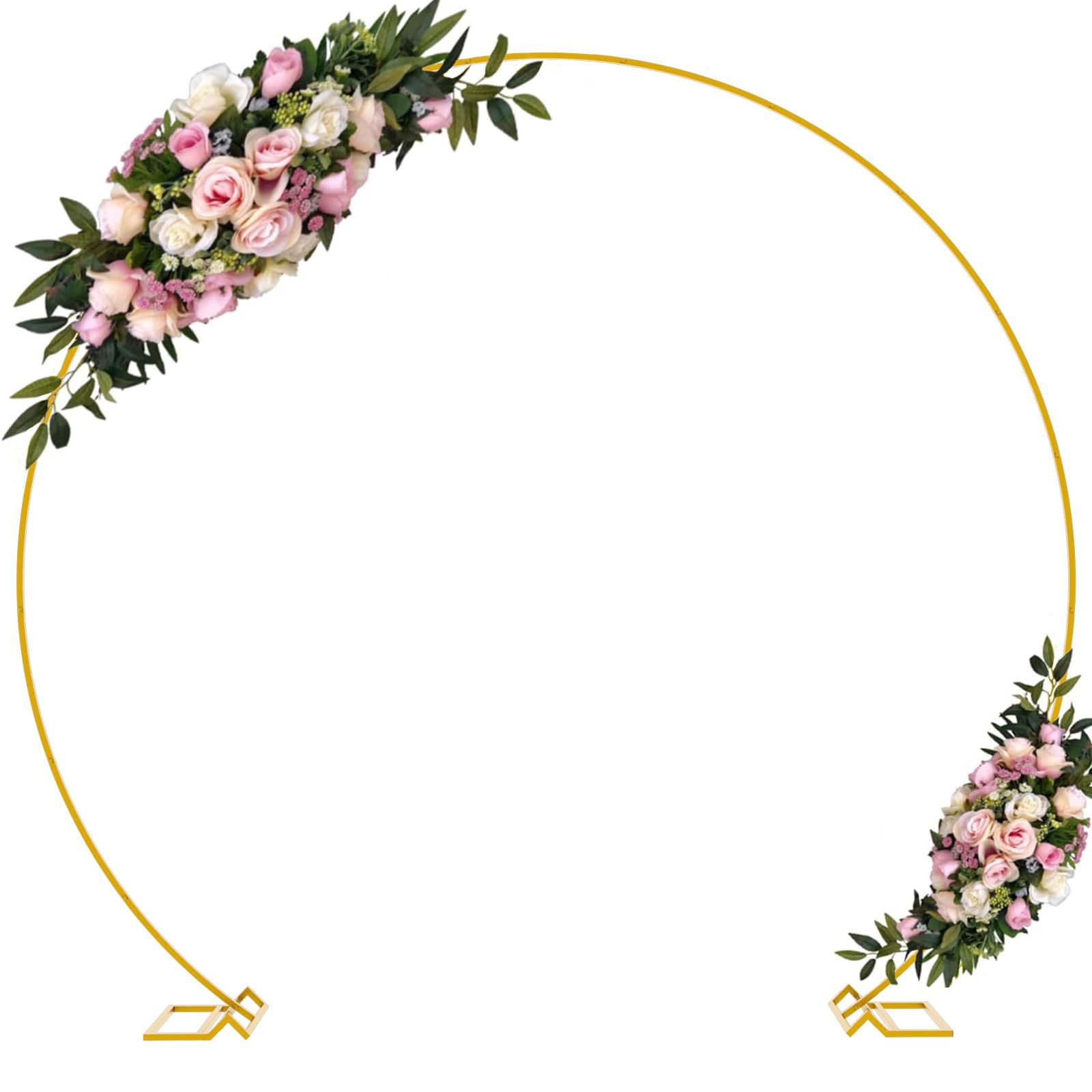 Wokceer 9.2 FT Large Circle Balloon Arch Stand Gold Metal Round Arch Backdrop Stand For Wedding Ceremony Birthday Party Bridal Shower Anniversary Back