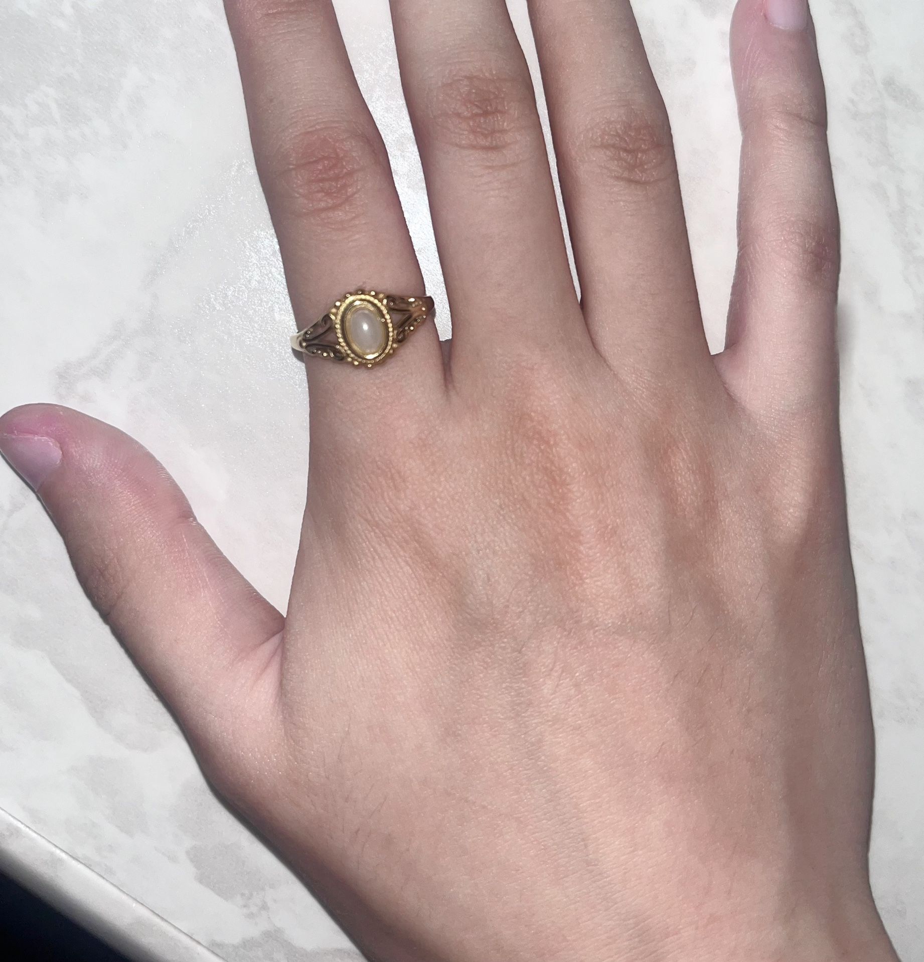 Coquette Gold Victorian Pearl Ring Moonstone