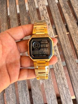 Panars Gold Digital Watch Dual Time