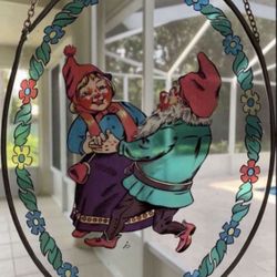 vintage Germany hand painted glass wall hanging holiday plaque art-in great condition Measures 11" x 9"  Marked  RARE find 