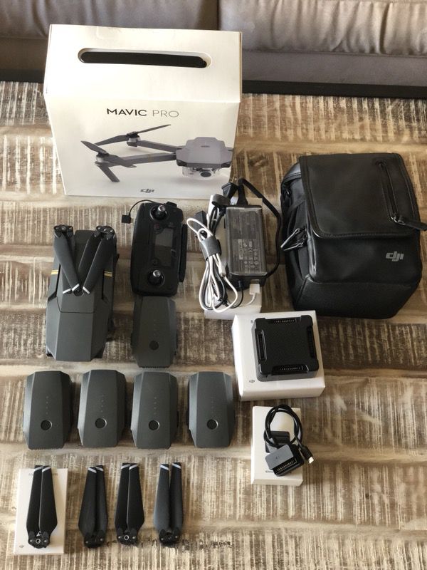 DJI Mavic Pro quadcopter drone fly combo pack!!! 4 batteries extra case remote! Cards, value pack over $2000!