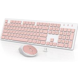 Wireless Keyboard And Mouse,  Pink AN White 