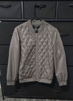 Grey Quilted Bomber Jacket