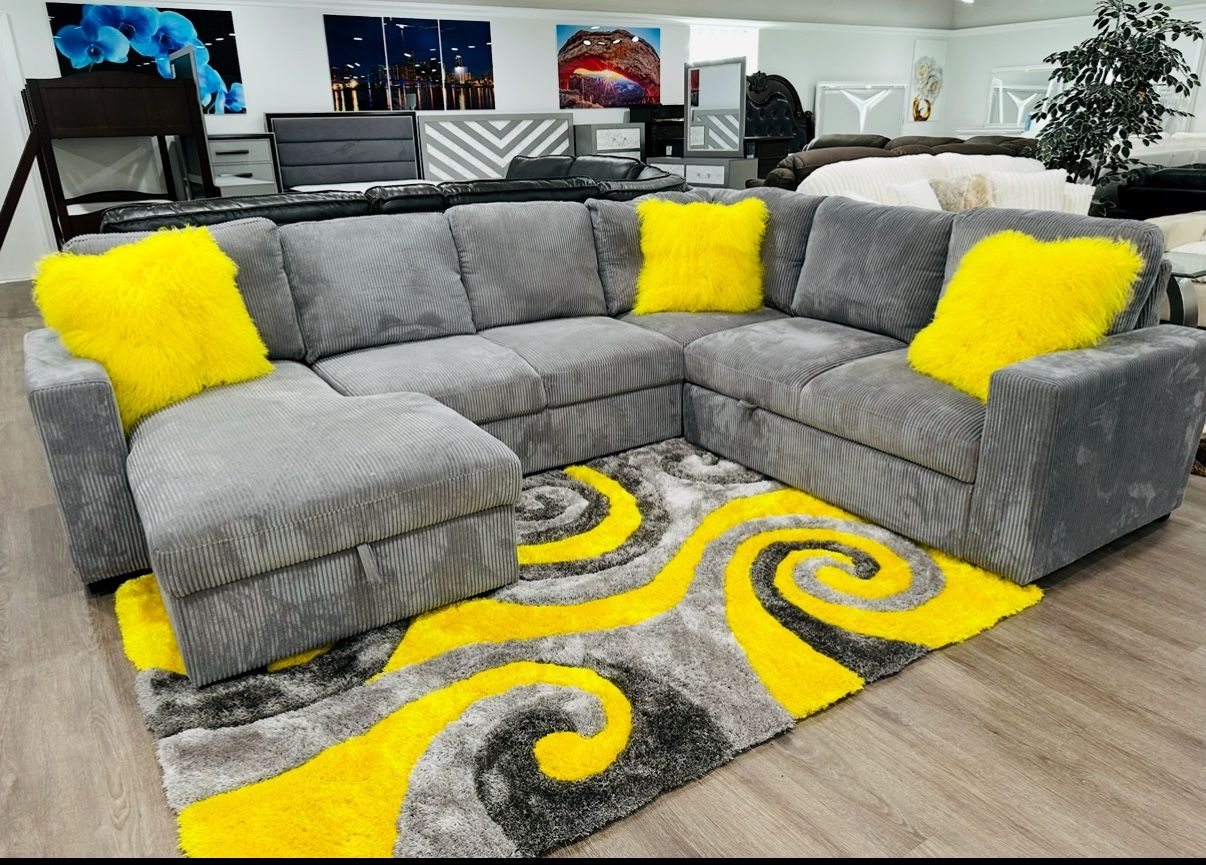 Gorgeous Pull Out Sleeper Sectional With Storage Chaise On Huge Blowout Sale Only $1299