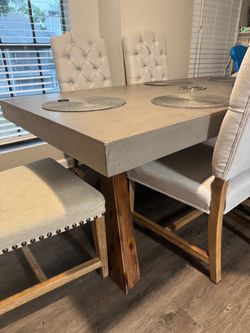 6-Seater Dining Table Set – Modern Gray Table with 6 Chairs