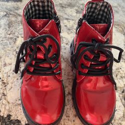 Youth Red Patent Ankle Combat Boots