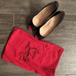 Christian Louboutin Black Leather Peep Toe Heels- Size 36 