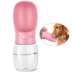 Dog Water Bottle Portable – Leak Proof and Lightweight Water Bottle for Dogs – Dog Travel Water Bottle with Bowl – Dog Walking Accessories (12OZ, Pink