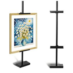 New Adjustable Metal Tabletop Picture Frame Stand for Photos/Artwork/Canvas - Sturdy Black Easel Display Holder Up to 29 Inches (Modern Minimalist Des