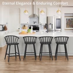 6X Black 24” solid wood barstools