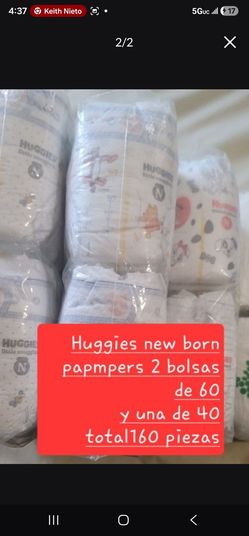 Huggies new born diapers 2 bags of 60 and one bag of 40 unit total 160