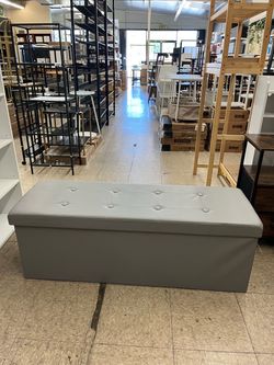 SONGMICS 43" Leather Folding Ottoman Bench Storage - Light Gray