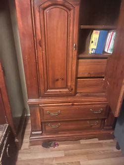 Solid Wood Armoire with Drawers and Shelves