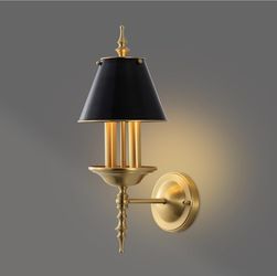 New Brass Wall Sconce 2-Lights Gold Black Bathroom Vanity Light Fixture Solid Copper Shade E12