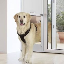 156】 Dog Door for Sliding Glass Door Large Doggy Door for Sliding Doors For Dogs, 75 7/8"-80 11/16" Adjustable Height, Aluminum Frame, Tempered Glass,