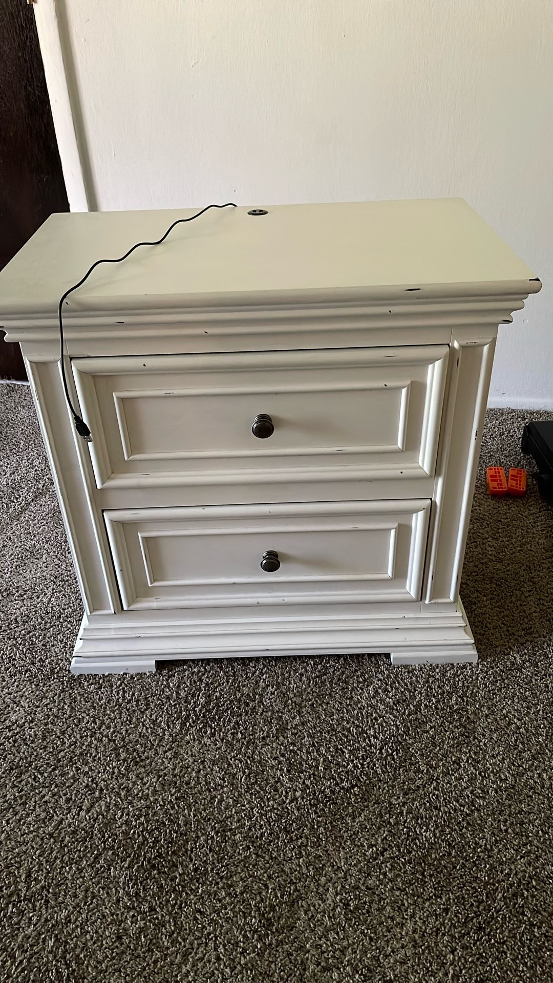 2 White Night Stands With Charging Plugs