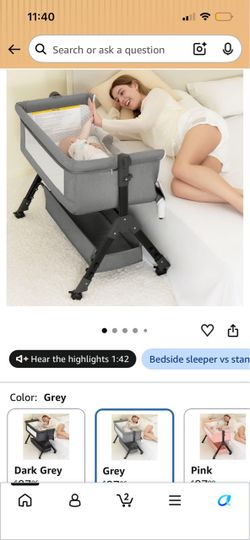 GREY BEDSIDE BASSINET