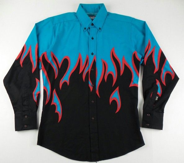 Vintage Brooks & Dunn Fire Flames Western Cowboy  Shirt Size Men's 16 1/2-34