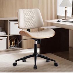 Home Office Chair with Wheels, Adjustable Height and 360° Swivel Armless Desk Chair, Modern PU Leather Mid-Back Computer Chair for Office Living Room