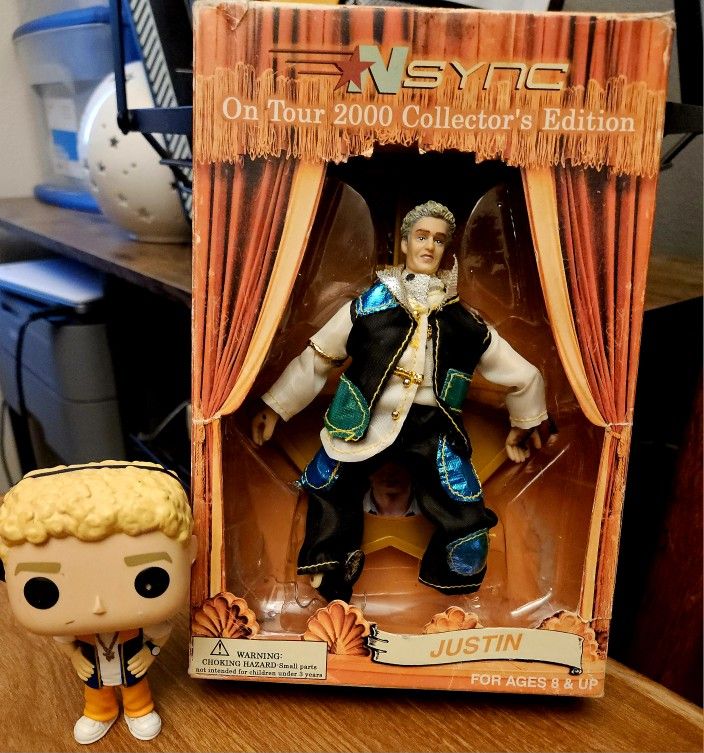 Justin Timberlake Memorabilia. *Marionette Doll & Funko Pop COLLECTORS ITEMS LOT