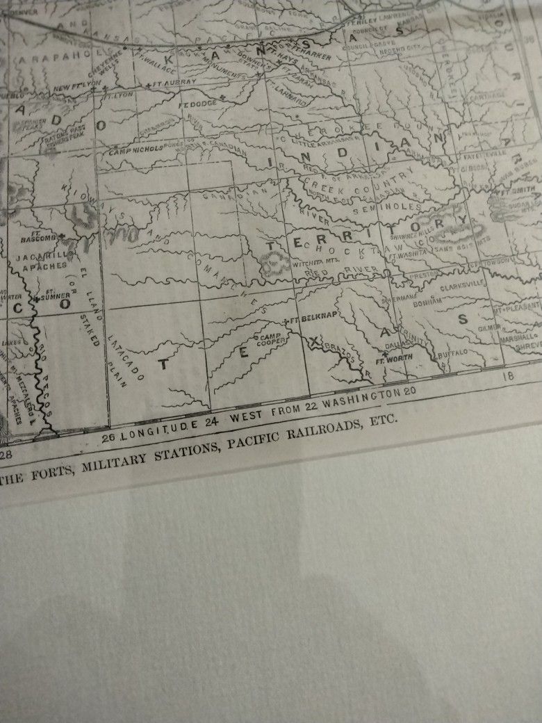 ANTIQUE MAP FROM 1884 HARPER'S WEEKLY ENGRAVING OF GEN. HANCOCK'S OCCUPATION OF INDIAN TERRITORIES IN THE UNITED STATES GENUINE ENGRAVING 140 YRS. OLD