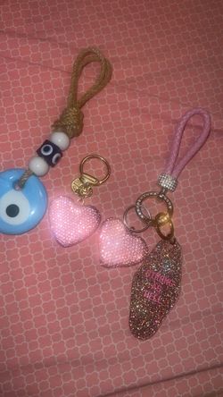 Pink sparkly keychains, evil eye decor piece