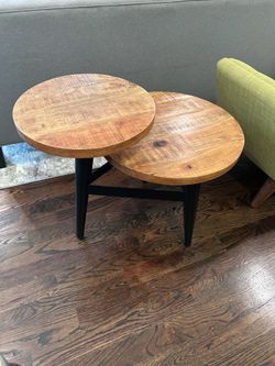 Wood And Black Metal Multi Level End Table