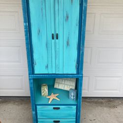 Nice Turquoise Tall Book Shelf Or Cabinet 