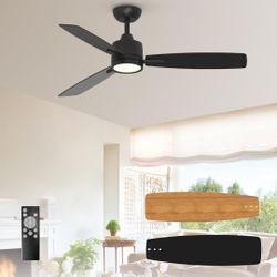 TALOYA 52 Inch Ceiling Fan With Light Led Remote Control Flush Mount For Living Room Bedroom Outdoor Farmhouse Patio Kitchen Dining Room,DC Motor,Reve