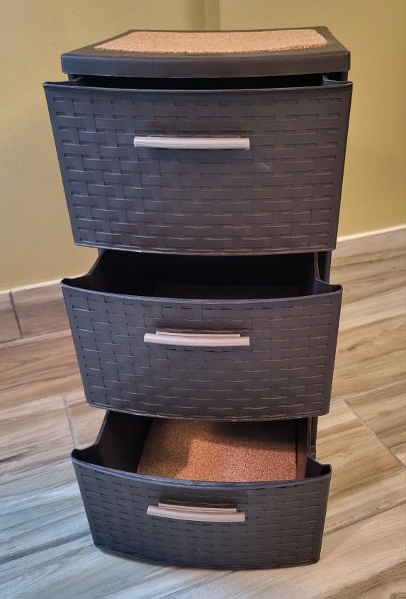 Brown Sterilite 3-Drawer Tower with Pull Handles