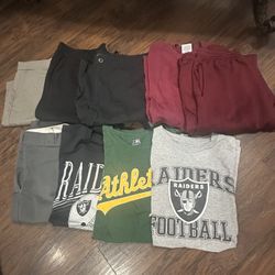 Sweatpants, Raiders T Shirts Size L , Shorts Size 38, They Fit Size L-XL Once Worn Or Never Worn ,