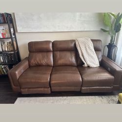 Chocolate Leather Reclining Sofa w/ USB ports
