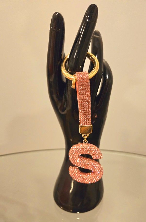SPARKLY Pink Initial Rhinestone Keychain
