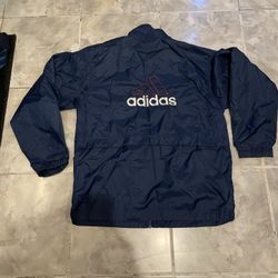 Vintage 80s 90s Adidas Windbreaker Track Jacket Blue Embroidered Full Zip SZ S