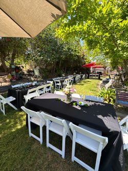 Tables, chairs, canopies available