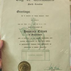 1985 Greensboro NC Honorary Citizen Re: Maya Angelou 