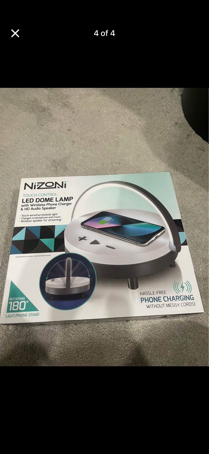 Touch-control LED dome lamp with wireless phone charger and hd audio speaker