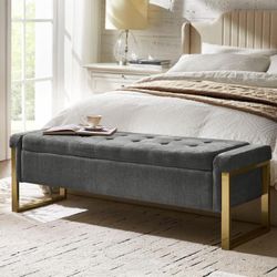 F91-Storage Ottoam Bench, End of Bed Bench with Gold Metal Legs, Upholstered Storage Bedroom Bench Modern Footrest Stool for Living, Dining Room, Hall