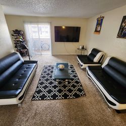 Black & White Faux Leather Sofa Set + Coffee Table