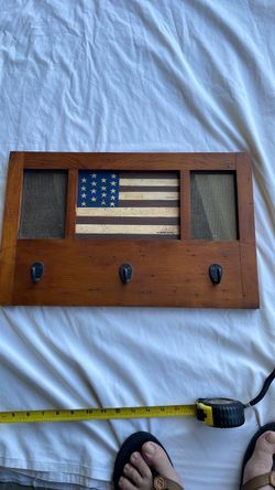 Rustic Wood American Flag Wall Hook Board